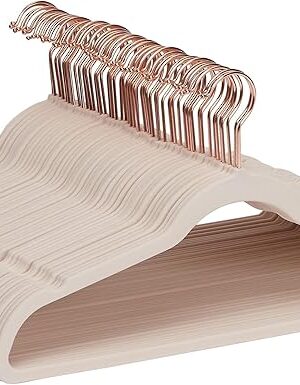Amazon Basics Slim Velvet, Non-Slip Suit Clothes Hangers, Pack of 50, Blush Pink/Rose Gold