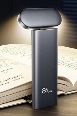86lux Book Light, Reading Light for Book in Bed, USB Rechargeable LED Night Light with 3 Colors & Limitless Dimming, Aluminum Alloy Bookmark Light for Book Lovers,Technology Black