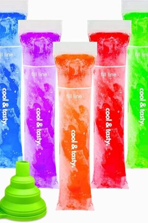 150 Disposable Popsicle Mold Bags with Zip Seals, 8x2" Freezer Tubes for DIY Ice Pops, Yogurt, Juice & Fruit Smoothies - Includes Funnel, BPA-Free, Ice Pop Molds