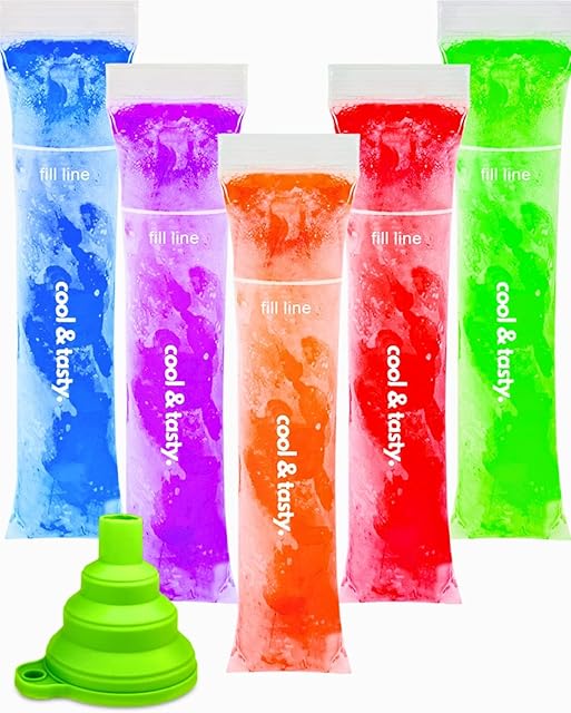 150 Disposable Popsicle Mold Bags with Zip Seals, 8x2" Freezer Tubes for DIY Ice Pops, Yogurt, Juice & Fruit Smoothies - Includes Funnel, BPA-Free, Ice Pop Molds