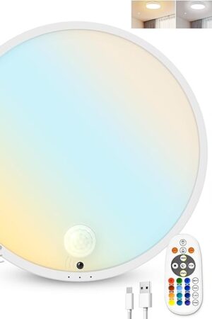 CLAKAP Motion Sensor Ceiling Light, Rechargeable Battery Powered Ceiling Light with 15 Color Temperatures, Motion Activated Closet Light with Magnetic Base for Shower Stairs Hallway Porch Garage Shed