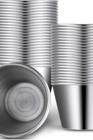 48 Pack 2.5 oz Metal Ramekins Sauce Cups Stainless Steel Condiment Cups Round Dipping Containers for Vinegar Butter Ice for Kitchen Restaurant Catering Camping BBQ Party