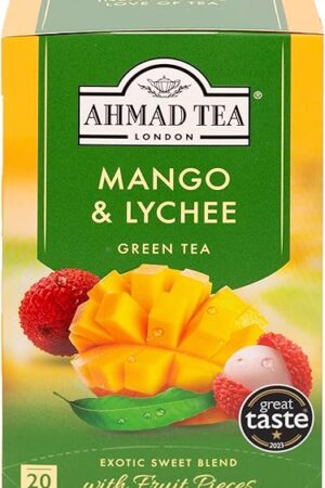 Ahmad Tea Green Tea, Mango & Lychee Teabags, 20 ct (Pack of 1) - Caffeinated & Sugar-Free