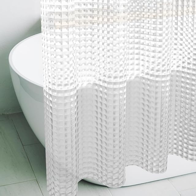 3D Crystal Clear Plastic Shower Curtain Liner, 72x72 Inch Thin Lightweight Ice Cube Plastic Bathroom Shower Showroom Inner Curtain with Rustproof Metal Grommet Holes and Weighted Magnets