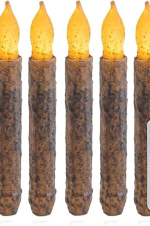 6.5'' Real Wax Primitive Candles Hand Dipped Rustic Flameless Taper Candle with Timer Remote for Vintage Home Kitchen, Country Room, Christmas Halloween Decor