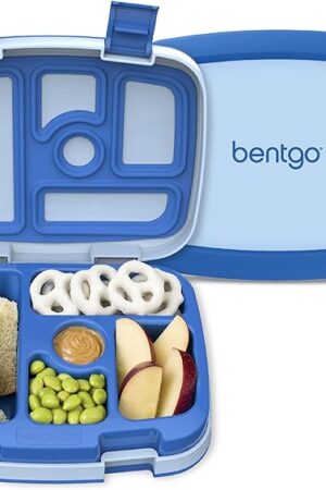 Bentgo Kids Bento-Style 5-Compartment Leak-Proof Lunch Box - Ideal Portion Sizes for Ages 3 to 7 - Durable, Drop-Proof, Dishwasher Safe, PFAS & BPA-Free & Made with Food-Safe Materials (Blue)