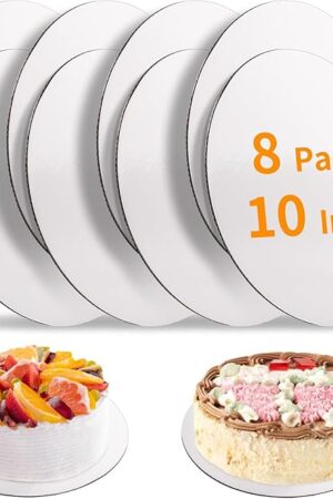 8 Pcs Cake Boards, White Cake Boards 10 inch Round, Food-Graded Cardboard Cake Rounds Cake Base, Waterproof and Oil-Proof for Cake DIY, Dessert and Crafts Display(White)
