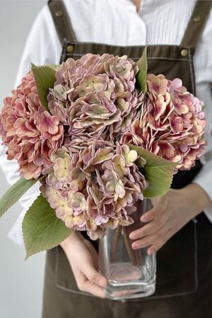 4Pcs Real Touch Vintage Artificial Hydrangeas, 21" Boho Fall Faux Hydrangea Flowers,Hydrangea Artificial Silk Flowers for Wedding Bouquet Centerpieces Tables Party Home Halloween Indoor