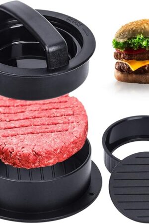 Burger Press, Hamburger Press Patty Maker With 100Pcs Hamburger Patty Paper, 3 in 1 Non Stick Patty Mold for Stuffed Burgers, Sliders, Veggie Beef Burger, Kitchen Barbecue Tool Grilling Accessories