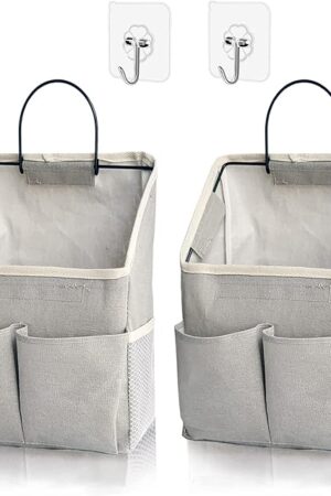 2 Pack Wall Hanging Storage Bag,Wall Hanging Organizer with Pockets, Hanging storage basket for Dormitory Bathroom Bedroom (Grey-upgraded)