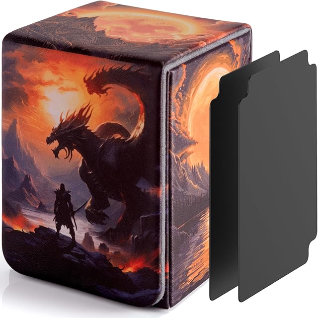 The Deck Box for YGO Cards - 2 Dividers, Card Storage Box Holds 100+ Single Sleeved Cards, Deck Boxes Compatible with TCG/OCG/MTG (Dusk Dragonfire)
