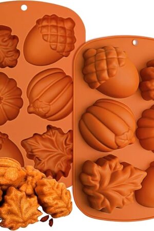 Webake Fall Silicone Molds Harvest Cake Pan, 3D Maple Leaf Acorn Pumpkin Mold for Autumn Treats, Halloween, Thanksgiving, 2Pcs