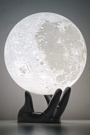 BRIGHTWORLD Gifts for Women, 7.1 inch Moon Lamp 3D Printing Moon Light 16 Colors Night Light for Kids Room Home Decor, Gifts for Teen Girls Boys, Mothers Day Gifts Birthday Gifts (Black Hand Stand)