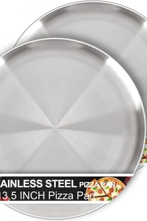 13½ Inch Pizza Pan for Oven set of 2, Non-Stick Large Round Stainless Steel Pizza Pans plates, Durable Non-Toxic Pizza Steel Tray for Baking Cookie Pie Pizza Cake, Dishwasher Safe & Easy Clean