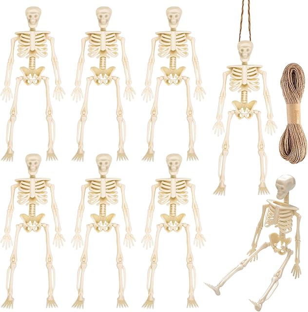 8PCS Skeletons Halloween Decorations 6 Inch Small Skeletons Figurines Mini Skeletons for Halloween Indoor Outdoor Graveyard Decor Haunted House Accessories Party Favors