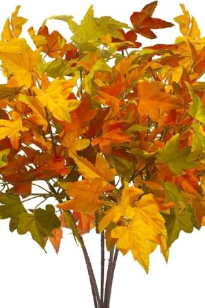 6Pcs Artificial Maple Leaves Branches Fake Fall Maple Shrubs for Thanksgiving Christmas Festival Garland Decoration