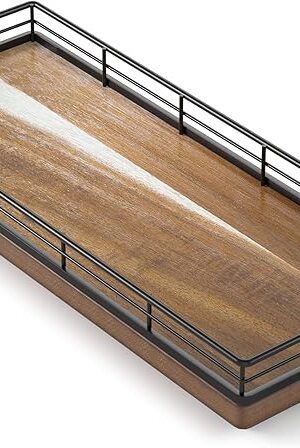 Acacia Wooden Decorative Tray, 11.2" L Coffee Table Tray for Kitchen Countertop Soap Sponge Holder for Dresser Perfume Jewelry Candle Nightstand Table Centerpieces for Dining Room Decor