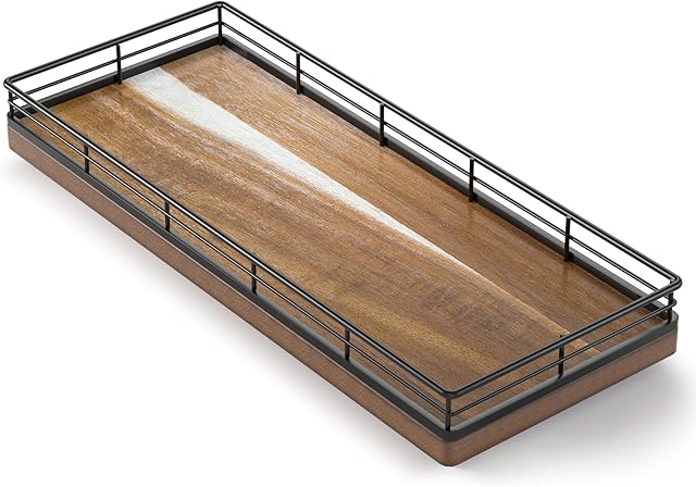 Acacia Wooden Decorative Tray, 11.2" L Coffee Table Tray for Kitchen Countertop Soap Sponge Holder for Dresser Perfume Jewelry Candle Nightstand Table Centerpieces for Dining Room Decor