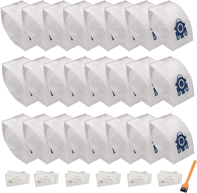 24 Pack GN Bags Compatible with Miele Bags Classic C1 Complete C1 Complete C2 Complete C3 S227/S240 S270 S400 S2 S5 S8 Series Canister Vacuum(24 Bags & 6 Filters & 1 Brush)