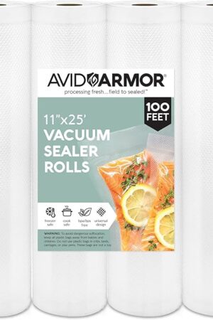 Avid Armor Vacuum Sealer Bags - 4 Pack, 11x25 Rolls | BPA-Free Vacuum Seal Bags for Food Storage, Meal Prep, Sous Vide | Heavy Duty Vacuum Sealer Bags, Fits Foodsaver & Seal a Meal