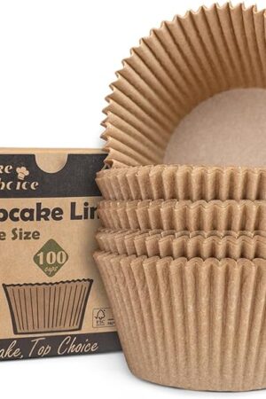 100pcs Jumbo Cupcake Liners for Baking, Natural Jumbo Muffin Liners, Unbleached, Greaseproof Parchment Paper, Cupcake Wrapper for Party, Wedding, Birthday, Christmas