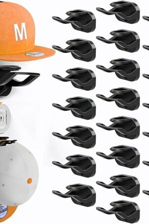 22 Pack Adhesive Hat Hooks for Wall, Removable Hat Rack for Baseball Caps, New Upgrade Wall Hat Holder, Hat Hanger(Black)