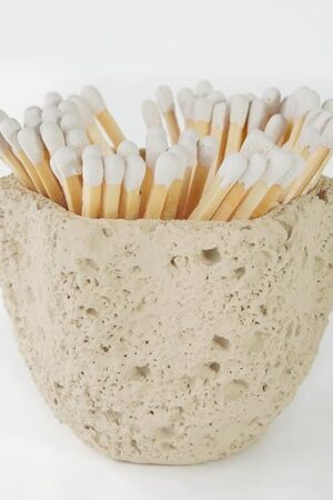 Concrete Match Holder with Striker-Beautiful Petal Shape Match in Jar-for Cute/Fancy/Long Candle Matches,Refresh Any Modern Home Decor with Premium floral Jar-No Matches (milky beige)