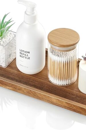 ALELION 11.7" Bathroom Vanity Tray for Counter - Acacia Wood Decorative Tray for Toilet Tank Makeup Perfume Jewelry Catchall Coffee Table - Wooden Kitchen Countertop Organizer for Soap Dispenser