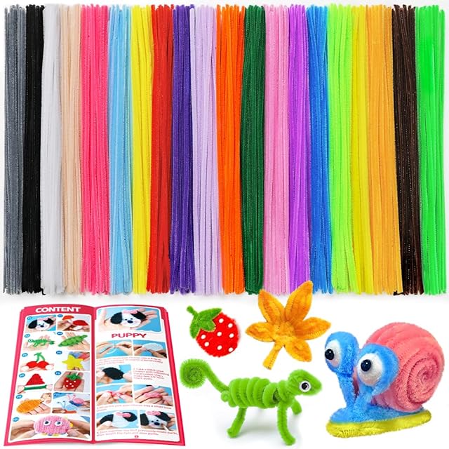 The 200pcs Multicolor Pipe Cleaners, 20 Colors Chenille Stems for DIY Crafts & Art Projects, Includes Beginner's Manual (12inch x 6mm)