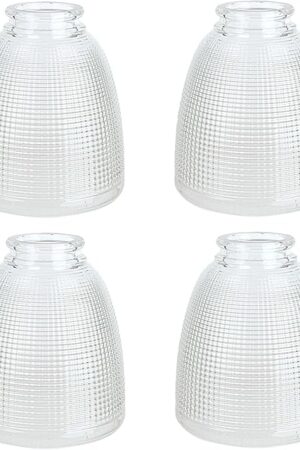 Aspen Creative 23111-4 Contemporary Style Replacement Clear with Grid Pattern Glass Shade, 2-1/8" Fitter Size, 5-1/8" high x 4-1/2" diameter, 4 Pack