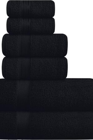 Belizzi Home Cotton Towel Set 6 Pack - 2 Bath Towels 28x55 inch, 2 Hand Towels 16x24 inch, 2 Wash Coths 12x12 inch
