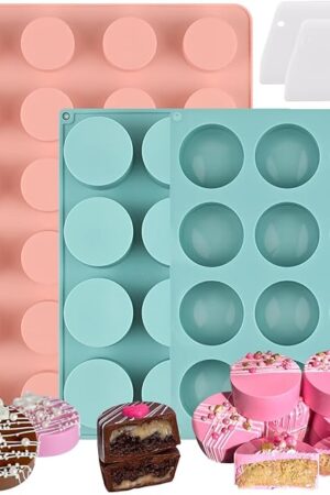 Actvty Cake Puck Mold Set, Chocolate Covered Cake Silicone Molds, 24-Cavity Round Cake Pop Molds with 2 Spatulas for DIY Cake Cores, Cakepucks, Chocolate Desserts