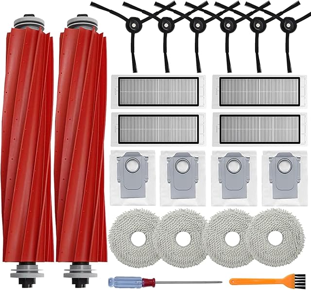 Accessories Kit Compatible with Roborock Q Revo?Not for Qrevo S/Pro/Plus/Maxv】Robtic Vacuum Cleaner, 2 Main Brush Roller, 4 Hepa Filters,4 Mop Pads,4 Dust Bags, 6 Side Brush,22 Pack Replacement Parts