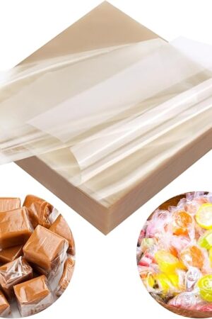 Candy Wrappers for Homemade Candy, 500 Square Sheets Natural Cellophane, 5"x5" Clear Caramel Wrappers for Chocolate Lollipop Candy Making Supplies