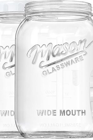 2 Pack Wide Mouth Mason Jars with Airtight Lid and Silicone Ring - 1 Gallon Large Glass Containers for Food Storage like Flour Sugar, Sun Tea, Kombucha, Refrigerator Safe Fermentation Jar