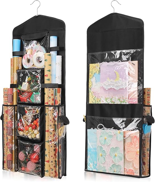 Wrapping Paper Storage, Gift Wrap Organizer Holder Double-Sided Hanging Gift Bag Storage Organizer
