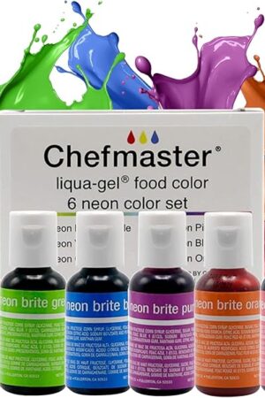 Chefmaster - Neon Liqua-Gel Food Coloring - Fade Resistant - 6 Pack of 20ml Bottles - Stunning Vivid Colors with Lightweight and Easy-To-Blend Formula