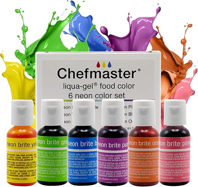 Chefmaster - Neon Liqua-Gel Food Coloring - Fade Resistant - 6 Pack of 20ml Bottles - Stunning Vivid Colors with Lightweight and Easy-To-Blend Formula