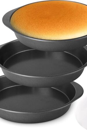Bewos 9 Inch Cake Pan Set - 100 Pcs Parchment Paper With 3 Pcs Carbon Steel Round Cake Pans, Nonstick Baking Pans Set With Handle, Dishwasher Safe