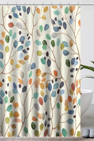 Amaredom Floral Shower Curtain for Bathroom, Colorful Leaves Curtain Bathroom Decoration, Shower Curtain Set with Curtain Hooks