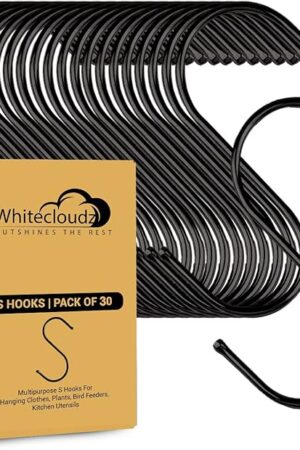 30 Pack Black S Hooks for Hanging Plants, Metal Hooks for Hanging, S Hooks for Hanging Heavy Duty, Durable S Shaped Kitchen Hooks for Kitchenware, Pots, Utensils, Clothes & Bags
