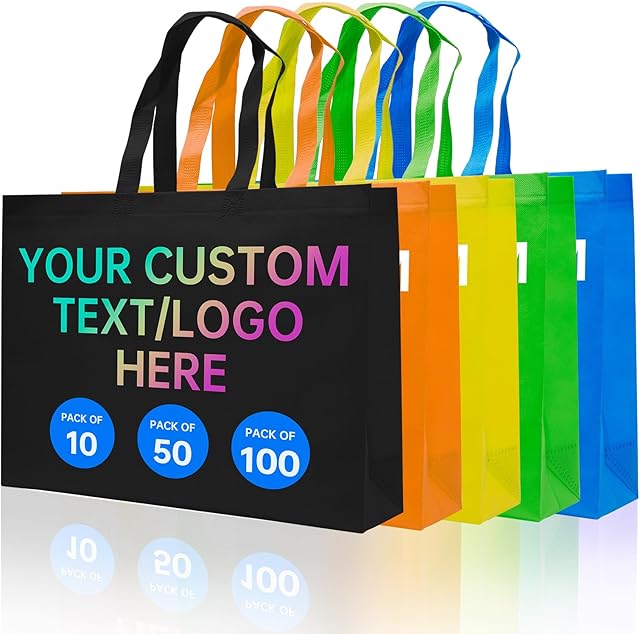 Custom Tote Bags 10/50/100 Pack,Promotional Items With Your Logo, personalized Bulk Grocery Bags, Reusable Shopping Bags