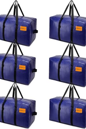 6 Pack Moving Bags Heavy Duty, Extra Large Storage Totes Bag with Zippers and Sturdy Handles, Packing Bags for Moving, Storage, Travel, Space Saving, Moving Boxes College Essentials Blue