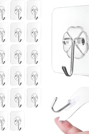 Adhesive Hooks for Hanging, Heavy-Duty Wall Hooks, Self-Adhesive Transparent Hooks, Waterproof Towel & Coat Hooks for Bathroom, Shower, Kitchen, Keys, Doors, Outdoor Use - 25 Pack