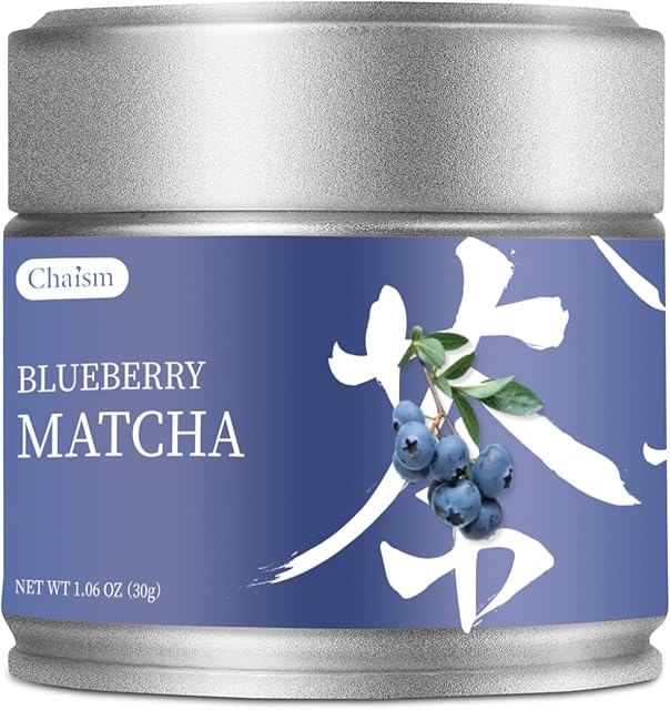 Chaism Blueberry Matcha Latte Mix - Premium Matcha Green Tea Powder Gluten-Free Vegan, 1.06oz Tin