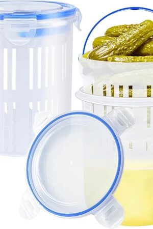 2 Pcs Pickle Jar with Strainer,45 oz Large Pickle Jar Container Leak Proof and Lock It Lid,Jalapeno Container Pickled Food Container for Olive Gherkin Dill Sliced Pickles