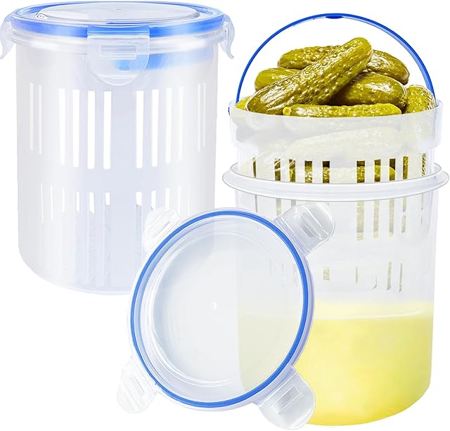 2 Pcs Pickle Jar with Strainer,45 oz Large Pickle Jar Container Leak Proof and Lock It Lid,Jalapeno Container Pickled Food Container for Olive Gherkin Dill Sliced Pickles