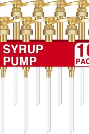 VOISEN Coffee Syrup Pumps, 10 Pack Gold Syrup Pump, Skinny Syrup Pump for 750ml 25.4oz Syrup Bottle, Syrup Pump Dispenser for Kitchen Dinning Coffee Bar Drinking Mixes,Davinci,Jordans