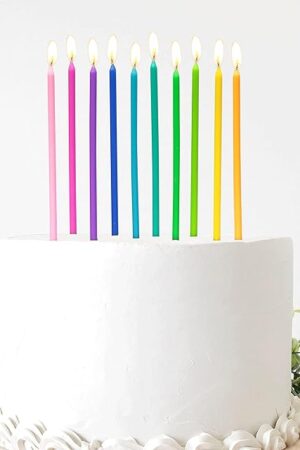 40-Count Rainbow Birthday Candles, Tall Thin Birthday Cake Candles Set, Rainbow Cupcake/Cake Decorations