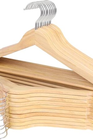 Wooden Hangers 20 Pack, Solid Wood Hanger with 360 Swivel Chrome Hook, Smooth Finish & Precisely Cut Notches, Slim Wooden Coat Hangers for Closet, Natural